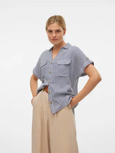 Load image into Gallery viewer, Vero Moda Short Sleeve Striped Shirt - Navy/White