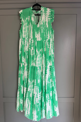 Tie Dye Frill Sleeve Maxi Dress - Apple