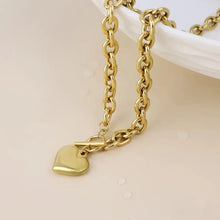 Load image into Gallery viewer, POM Stevie Gold Plated Chunky Chain Heart/T Bar Necklace