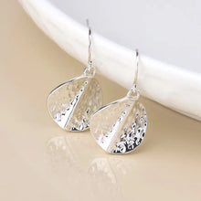 Load image into Gallery viewer, POM Ivy Silver Plated Hammered Twist Disc Drop Earrings