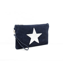Load image into Gallery viewer, Navy Suede Star Clutch Bag