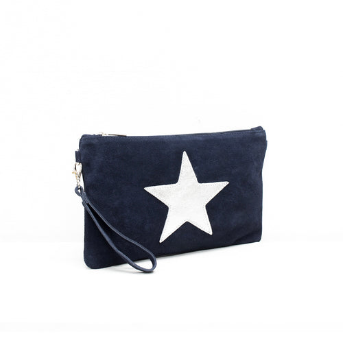 Navy Suede Star Clutch Bag