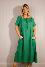 Load image into Gallery viewer, Goose Island Tie Detail Linen Maxi Dress - Green