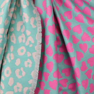 POM Reversible Green Mix Star, Heart & Leopard Scarf