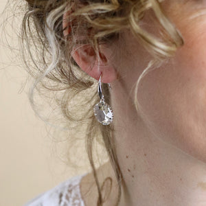 Silver Plated Large Round Faceted Crystal Earrings