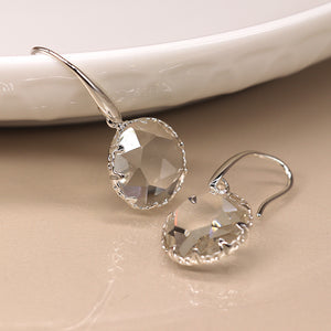 Silver Plated Large Round Faceted Crystal Earrings