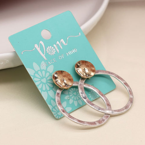 POM Hammered Disc & Hoop Stud Earrings