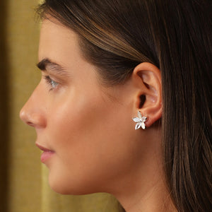 Silver Plated, Shell & Crystal Flower Earrings