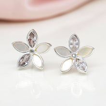 Load image into Gallery viewer, Silver Plated, Shell &amp; Crystal Flower Earrings