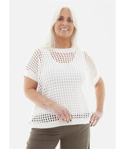 Dreams Hole Knitted Cotton Rich Top - White