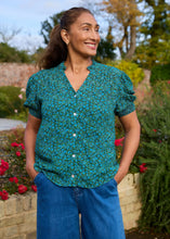 Load image into Gallery viewer, Dreams Ditsy Bloom Frill Edge V Neck Blouse - Navy