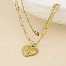 Load image into Gallery viewer, POM Roma Stainless Steel Gold Plated Layered Heart &amp; Bead Flower Necklace