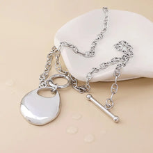 Load image into Gallery viewer, POM Celeste Stainless Steel Platinum Plated Oval Pebble T Bar Necklace