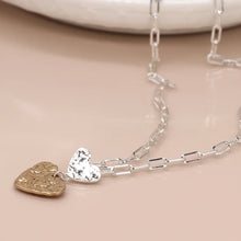 Load image into Gallery viewer, POM Silver Link Necklace with Gold/Silver Beaten Hearts