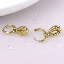 Load image into Gallery viewer, POM Waterproof Gold Plated Cowrie Shell Hoop Earrings