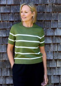 Dreams Striped Crew Neck Short Sleeve Jumper - Leaf