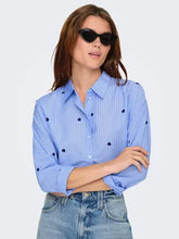 Load image into Gallery viewer, ONLY Striped Shirt with Navy Hearts