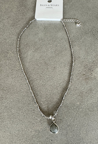 Grey Teardrop Semi Precious Stone Necklace