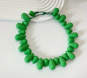 Bright Green Teardrop Statement Necklace