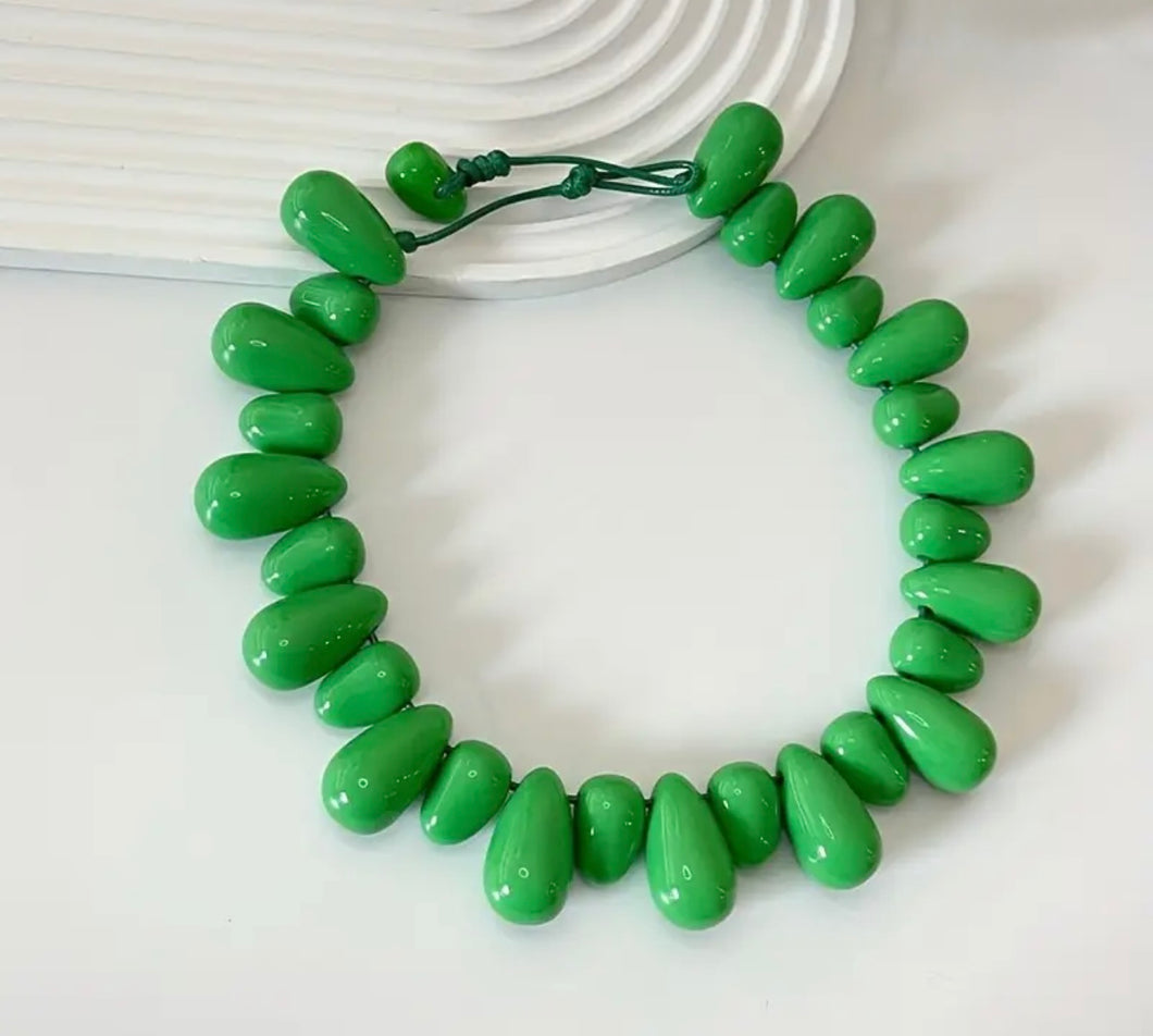Bright Green Teardrop Statement Necklace
