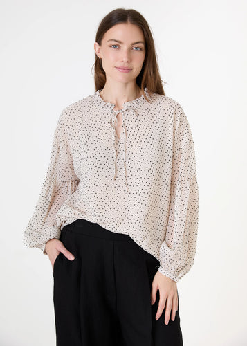 Dreams Flock Spot leat Detail yet Blouse - Ivory