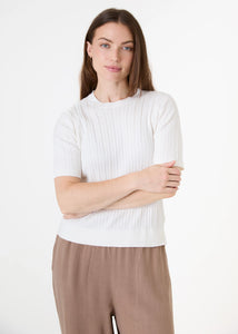 Dreams Cashmere Like Cable Short Sleeve Jumper - Cream