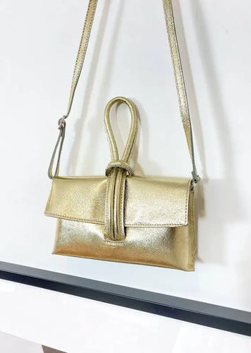 Gold Loop Handle Leather Bag