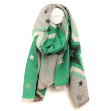 Load image into Gallery viewer, POM Green Bold Jacquard Star Print Scarf