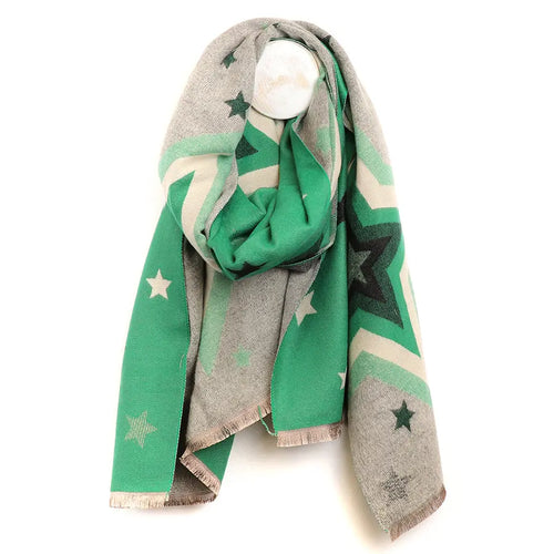 POM Green Bold Jacquard Star Print Scarf