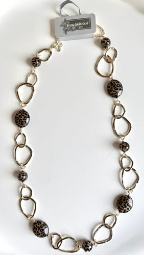 Eliza Gracious Longline Tiger-Eye Bead and Link Necklace