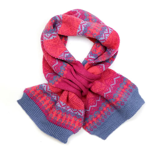 POM Denim Blue & Pink Fair Isle Pull Through Scarf