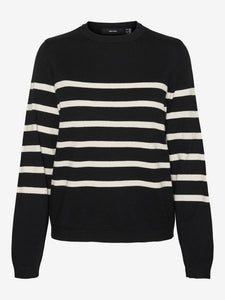 Vero Moda Black & Cream Striped Long Sleeve Jumper