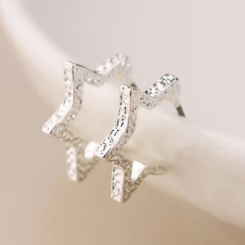POM Silver Plated Textured Star Earrings