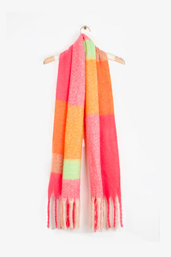 Jo-Jo Heavyweight Neon Pink & Orange Square Colour Block Scarf