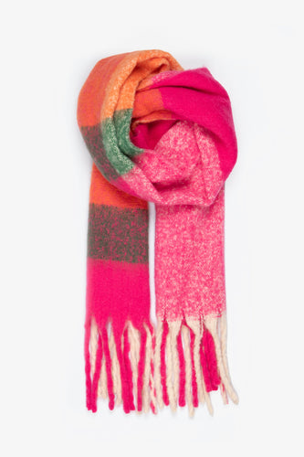 Jo-Jo Heavyweight Hot Pink/Green Square Colour Block Scarf