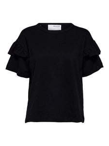 Organic Cotton Ruffle T-Shirt - Black