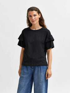Organic Cotton Ruffle T-Shirt - Black