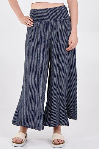Made in Italy Pinstriped Wide Leg Trousers - Navy