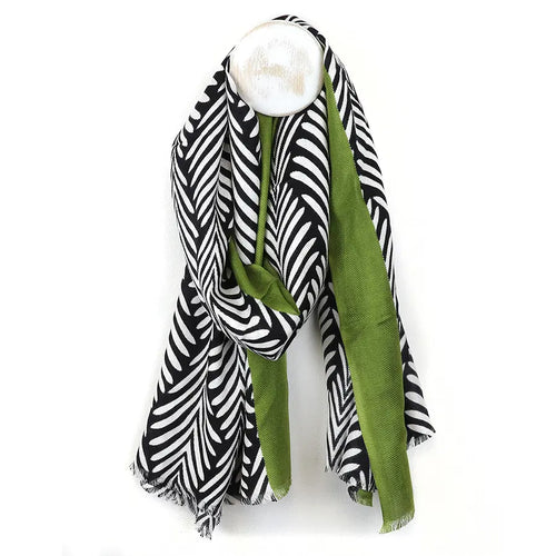 POM Green Boarder Monochrome Printed Scarf