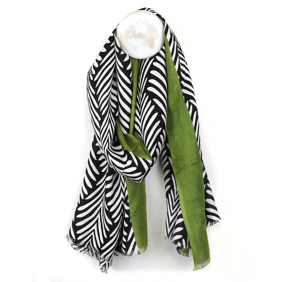POM Green Boarder Monochrome Printed Scarf
