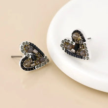 Load image into Gallery viewer, POM Silver Plated Black &amp; Bronze Mosaic Crystal Heart Earrings