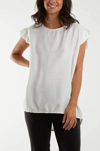 Ivory Frill Sleeve Button Back Top