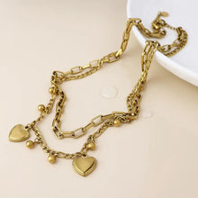 Load image into Gallery viewer, POM Waterproof Gold Plated Layered Heart Charm Necklace