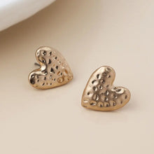 Load image into Gallery viewer, POM Golden Worn Hammered Heart Earrings