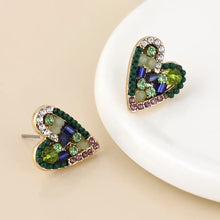 Load image into Gallery viewer, POM Mosaic Crystal Heart Earrings - Green