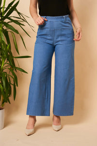 Wide Leg Front Pocket Denim Trousers - Light Denim