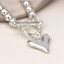 Load image into Gallery viewer, POM Silver Plated Bead Bracelet with Heart Charm