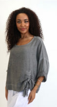 Load image into Gallery viewer, Made in Italy Gathered Tie Hemline Gauze Top - Grey