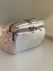 Silver Double Zip Leather Bag