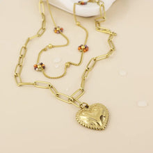 Load image into Gallery viewer, POM Roma Stainless Steel Gold Plated Layered Heart &amp; Bead Flower Necklace